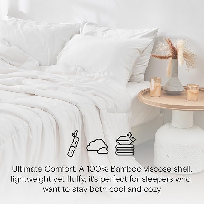 DOZ All Season Cooling Comforter, 100% Viscose Derived from Bamboo, Breathable, Lightweight, Soft, Down Alternative Duvet Insert, 8 Loops, 90"x90" (Full/Queen)