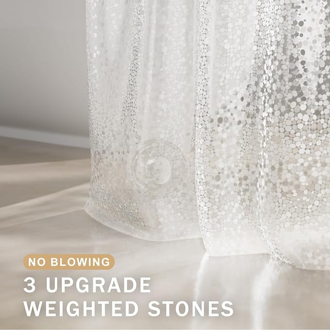 AmazerBath Heavy Duty Shower Curtain Liner, 100% EVA Clear Shower Curtain and Liner 2-in-1, 72x72 Luxury Plastic Weighted Bathroom Cobble Shower Liner, 12 Rustproof Grommets & 3 Heavyweight Stones