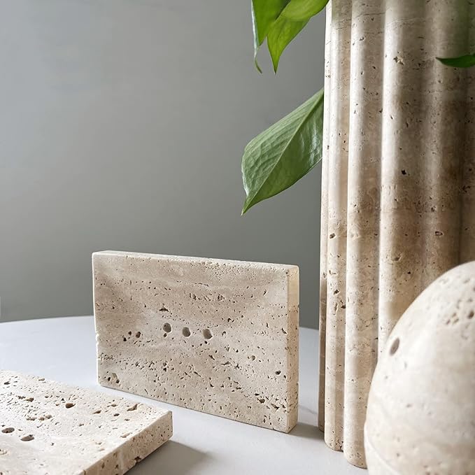 Natural Smooth Real Marble Soap Dish/Facial Sponge Holder/Bathroom Makeup Sponge Tray with Draining Hole (Beige Travertine)