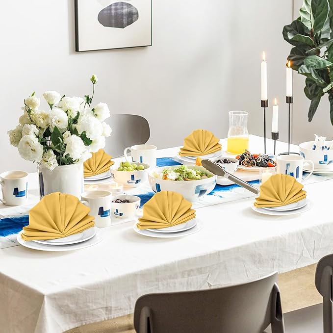SuperO Set of 120 Cloth Napkins 17 x 17 Inch, Polyester Solid Washable Dinner Napkins with Hemmed Edges,Great for Restaurant, Wedding and Party(Gold)