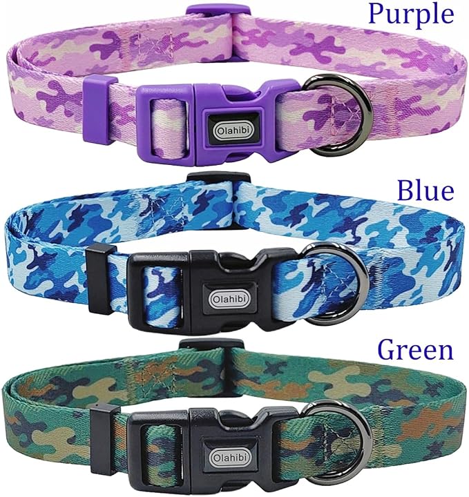 Dog Collar Leash Set, Camouflage Pattern, Polyester Material, Adjustable Collar and 5ft Matching Leash, for Large Dogs.(L, Purple Camo)