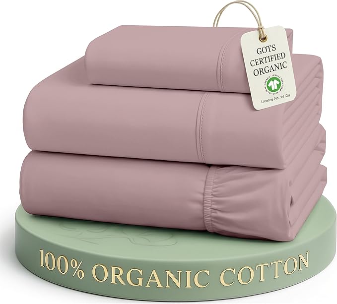 LANE LINEN Twin Sheet Set 100% Organic Cotton 3pc Percale Cooling - Lilac | Twin Sheet Set, GOTS Certified Organic Cotton Percale - Great For Gifting, Easy-Care Machine Washable, For Hot Sleepers