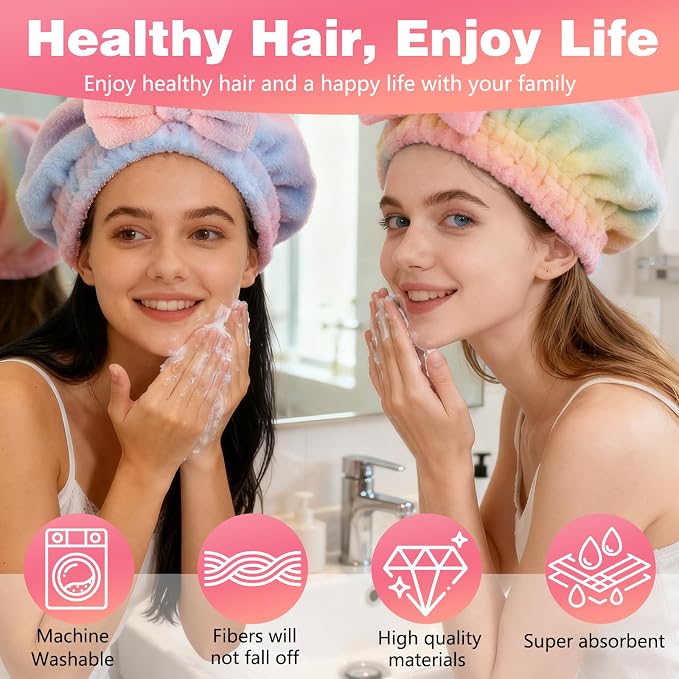 2-Pack Super Absorbent Hair Towel Wrap for Women, Quick-Drying Microfiber Hair Towel with Soft Bow, for Long, Short, Wet & Curly Hair