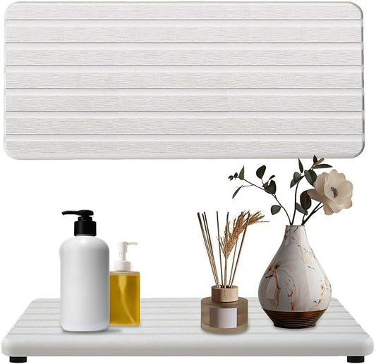 2 PCS Premium Diatomite Coasters with Grooved Design - Ultra Thirsty Absorbent Stone Tray for Soaps Dish, Plants, Toiletries - Keep Your Bathroom & Kitchen Counter Tops Dry & Tidy (8.27 x 3.94 Inches)