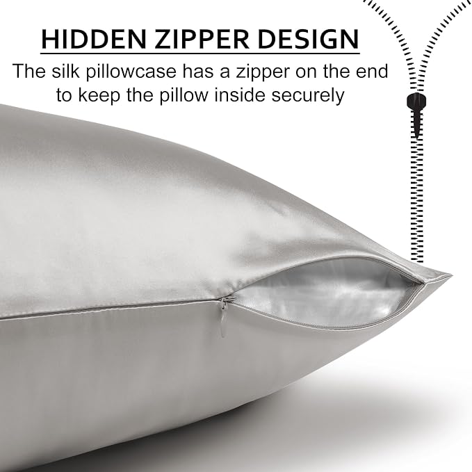 Ravmix Silk Pillow Cases with Zipper, 21momme Mulberry Silk Pillowcase for Hair Skin Health, Soft Smooth Breathable Cool Pillow Cover for Beauty Sleep with Gift Box 1PC(King 20"x36", Apricot Gray)