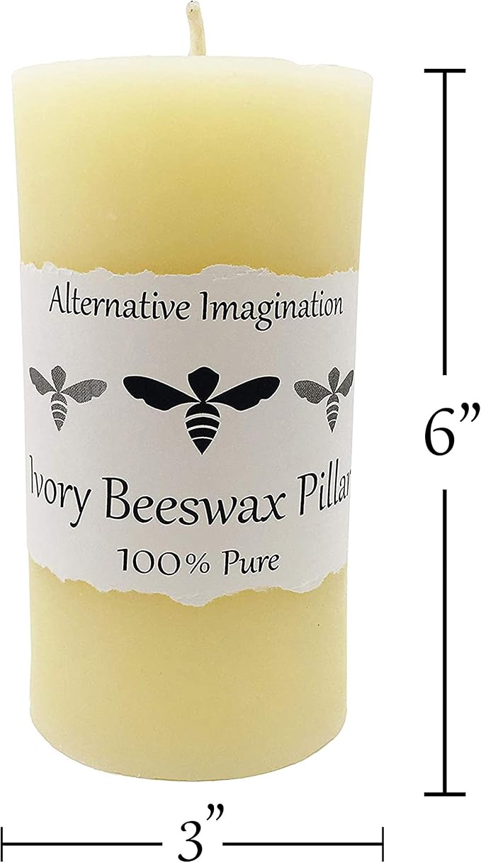 100% Pure Beeswax Candle – Long Lasting Burn – Non-Toxic & Hypoallergenic – Natural Honey Aroma – Handcrafted – Sustainably Sourced – Alternative Imagination – 3x6 Inch – White
