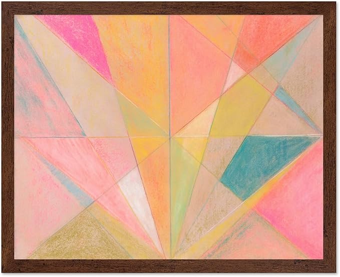Monem Art Colorful Geometric Abstract Painting Print - Pastel Art Deco Style Art Poster - Wall Decor for Living Room, Bedroom or Office - 8x10 Brown Framed Wall Art by Renee Stramel