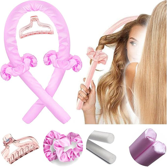 Heatless Hair Curler, Heatless curls overnight，Soft Satin & Thick Sponge Curling Rods for Long/Thick Hair, No Heat No Damage Overnight Curlers for Natural Big Waves, Sleep Styler Hair Rollers (Purple)