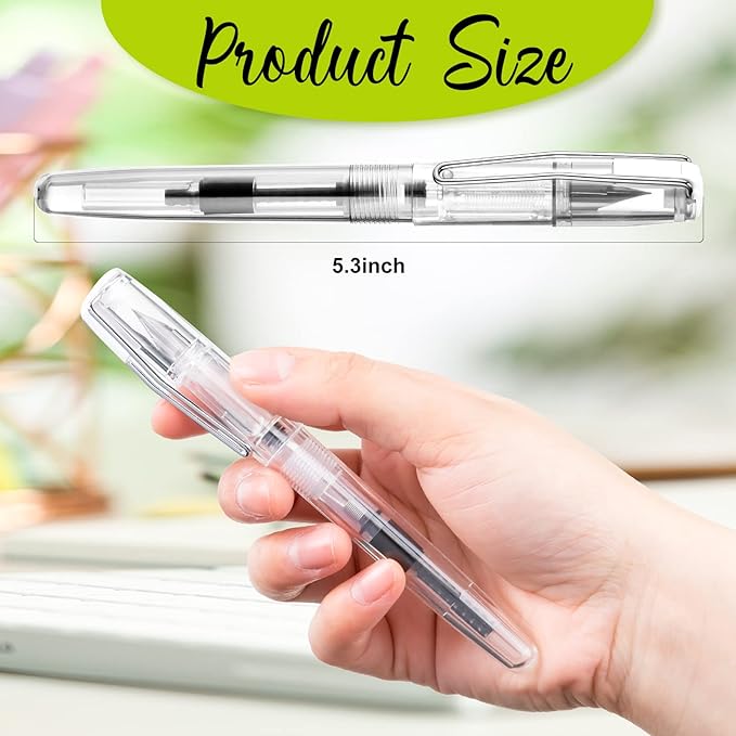 16 Pieces Fountain Pen Refillable Disposable Fountain Pens for Writing Fine Nib Signature Ink Pen Piston Filling Pen for Calligraphy Painting, Drawing, School, Scrapbook and Sketch(Clear Color)