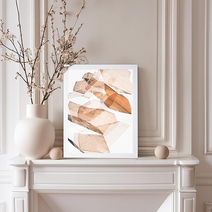 Monem Art Earthy Origami Paper Photography Print - Neutral Abstract Shapes Art Poster - Wall Decor for Living Room, Bedroom or Office - 12x16 White Framed Wall Art by Renee Stramel