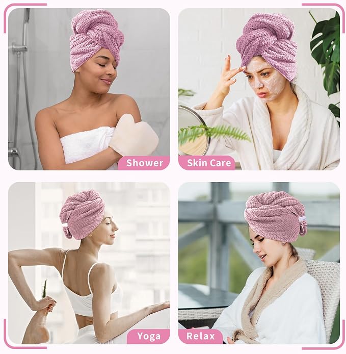 my novel things 2 Pack Extra Large Microfiber Hair Towel, 37.4" x 26.4" Towel Wrap for Women, Super Absorbent & Quick Drying Hair Towel with Elastic Strap for Curly Long Hair
