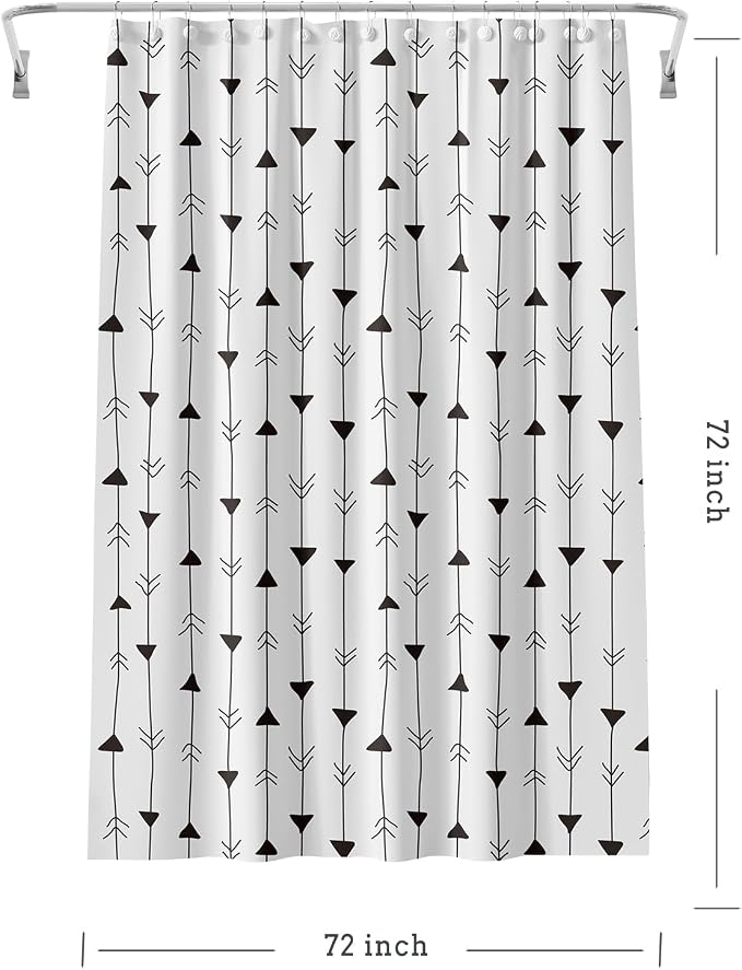 TIKABC Black Arrow Shower Curtain Liner, 4G PEVA Shower Liner, Plastic Peva Waterproof Shower Curtains, 72x72 inch with Grommet Holes 3 Magnetic Weights