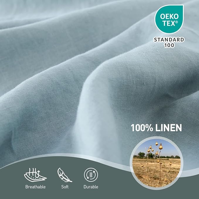 Simple&Opulence 100% Linen Duvet Cover Set, 3 PCS Natural French Flax Dusty Blue Duvet Cover Full Size, Breathable Soft Comfy Linen Bedding Comforter Cover with 2 Pillowcases(Dusty Blue, 78"x86")