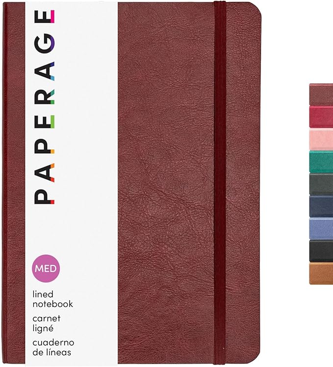 PAPERAGE Softcover Lined Journal Notebook (Burgundy), 160 Pages, Medium College Ruled Notebook, 5.6 inches x 7.9 inches - 100 GSM Thick Premium Paper, Leather Journal for Home, Work & School