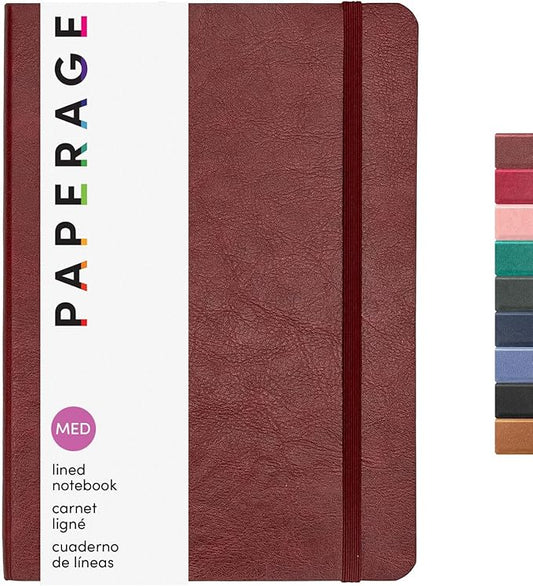 PAPERAGE Softcover Lined Journal Notebook (Burgundy), 160 Pages, Medium College Ruled Notebook, 5.6 inches x 7.9 inches - 100 GSM Thick Premium Paper, Leather Journal for Home, Work & School