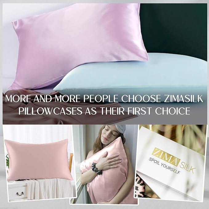 ZIMASILK 100% Pure Mulberry Silk Pillowcase for Hair and Skin Health,Soft and Smooth,Both Sides Premium Grade 6A Silk,600 Thread Count,with Hidden Zipper,1pc(Standard 20''x26'',Pale Pink)