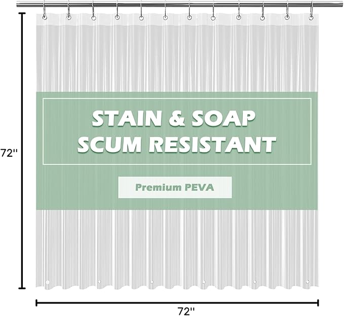 EHZNZIE Crystal Clear Heavy Duty Shower Curtain Liner 72x72, PEVA Waterproof Bath Curtain, No Chemical Smell, 3 Weighted Magnets, Durable with Rustproof Metal Grommets