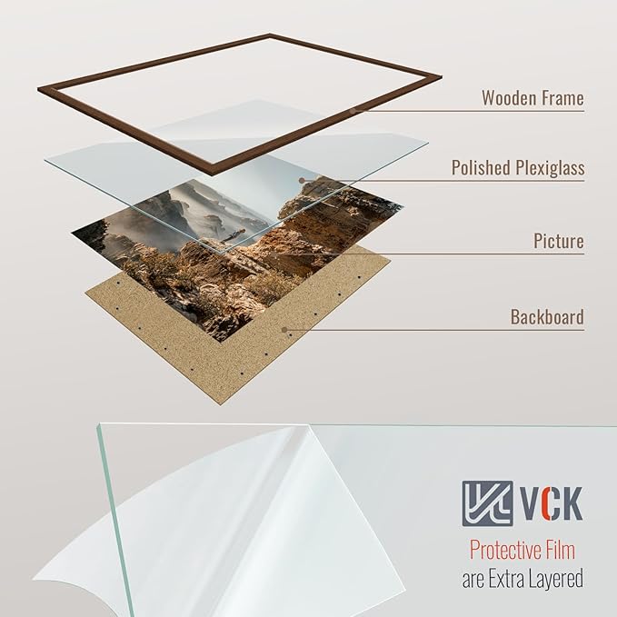 VCK 24x36 Poster Frame Set of 4 - Brown, Gallery-Quality Wood Picture Frames, 1.1-Inch Wide Border, Polished Plexiglass, Vertical or Horizontal Wall Display for Photo/Art/Prints, Brown
