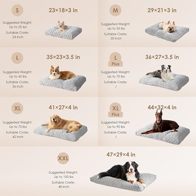 EHEYCIGA Washable Large Dog Bed for Crate 35x23 Inch, Kennel Pad for Dogs Up to 45 lbs, Plush and Comfy Pet Sleeping Mat, Grey