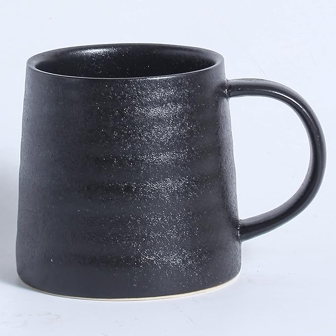 Large Ceramic Coffee Mugs, Handmade Pottery Mug, Tea Cups with Handle for Office and Home, 16 oz, Dishwasher and Microwave Safe (Frosted Black)