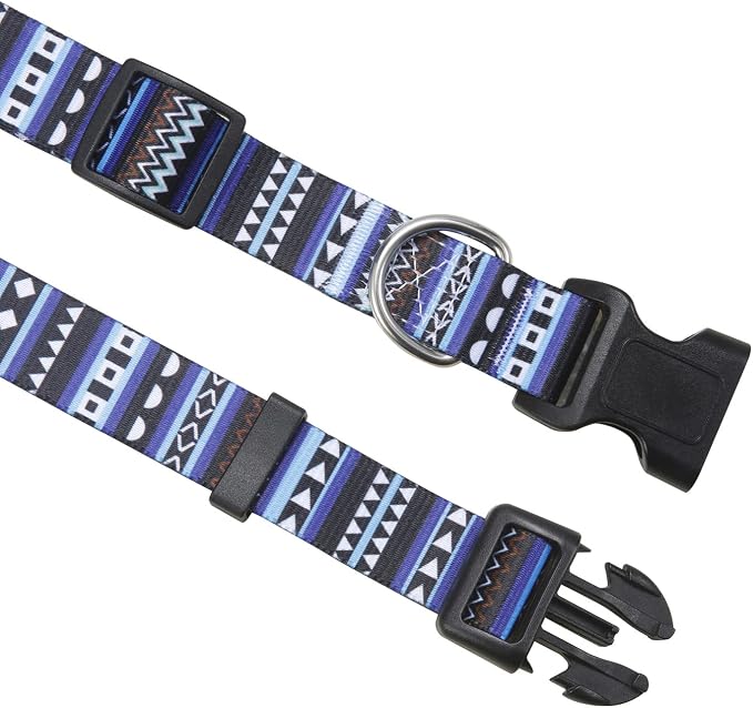 Mihqy Dog Collar and Leash Set with Bohemia Floral Tribal Geometric Patterns - Soft Ethnic Style Collar Adjustable for Small Medium Large Dogs(Bohemian Blue Set,S)