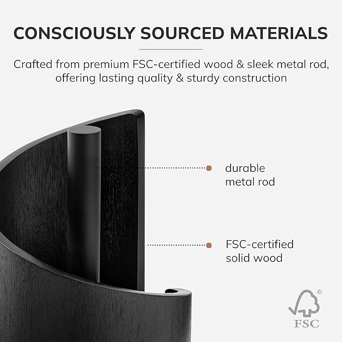Anji Mountain Wooden Paper Towel Holder Countertop with Mango Wood Round Base and Iron Holder, Holder Stand for Kitchen Roll Organizer & Kitchen Dining Table Home Decor - Black/Black, Classic