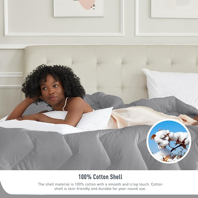 Oversized King Size Duvet Insert 100% Cotton Shell Down Alternative Comforter Dark Gray Quilted Fluffy Duvet Insert Lightweight All Season with 8 Corner Tabs Breathable Soft