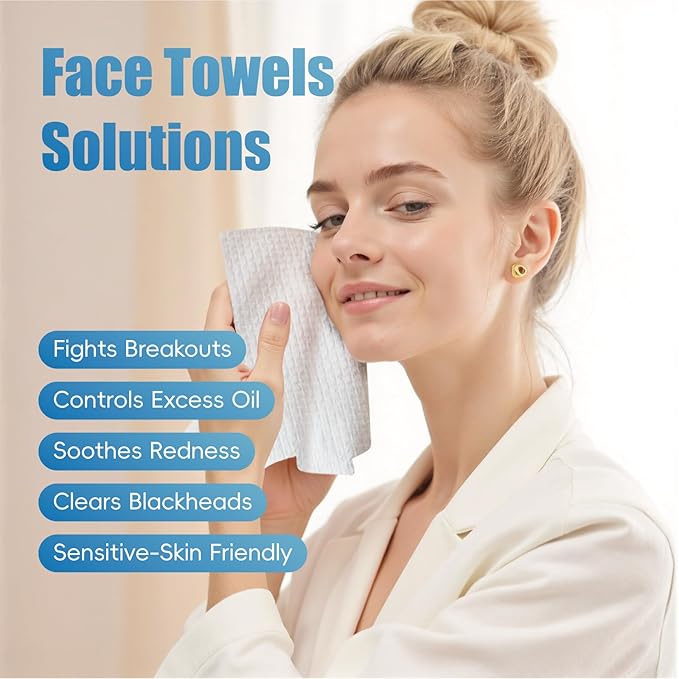GWT Disposable Face Towels,10"×12" Face Towelette Disposable,Thicken Facial Towels for Women Sensitive Skin,Soft Makeup Remover Dry Wipes, 50 Ct, 1 Pack