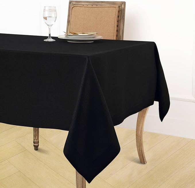 Solino Home Black Linen Tablecloth 52 x 52 Inch - 100% Pure Linen Square Table Throw - Fete, Machine Washable Table Cloth