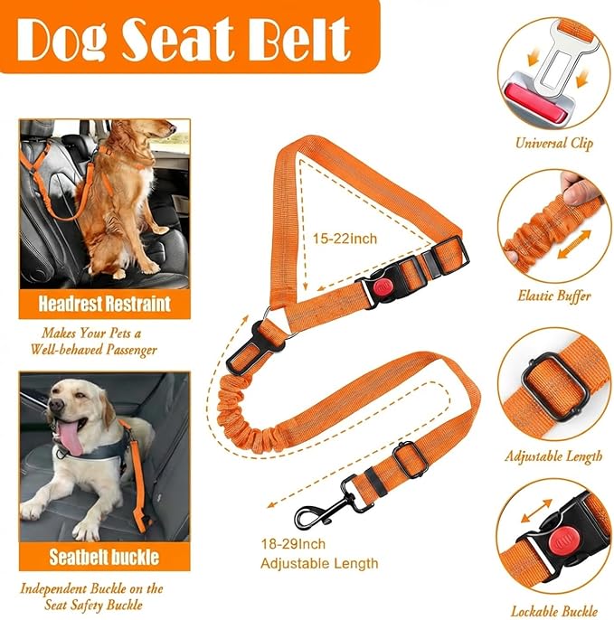 LOBEVE No Pull Dog Harness, Collar & Leash Set | Includes Dog Seat Belt, Collapsible Bowls & Poop Bag Dispenser. Ideal for Training, Walking, Hiking. Fits Small to Large Dogs(Orange-XL)