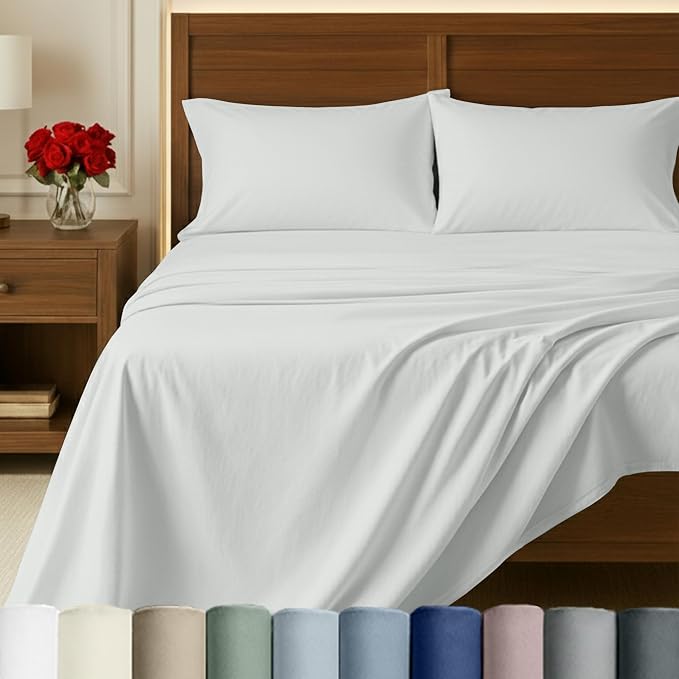 California Design Den 100% Egyptian Cotton Bed Sheets - Certified Authentic Luxury King Sheets Set with Deep Pockets, Soft Sateen, Breathable and Durable Luxury Bedding Set - Ivory