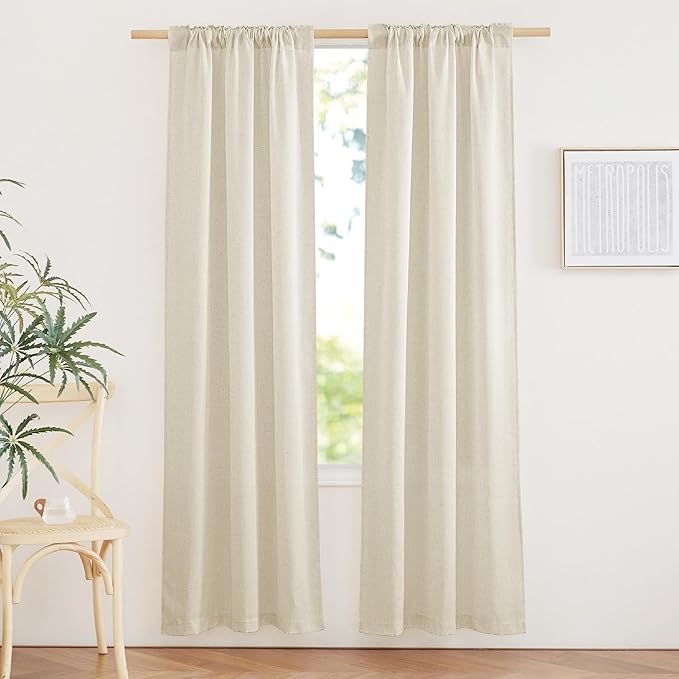 NICETOWN Linen Blend 78 inches Long Doorway Curtains, Rod Pocket & Back Tab Privacy Added with Light Filtering Window Treatments for Bedroom/Nursery, Natural, W34 x L78, 2 Panels