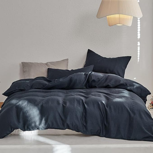 TOSMO Linen Duvet Cover Set, 100% French Flax Natural Linen Bedding 3pcs Set, Soft Breathable for Hot Sleepers 1 Duvet Cover and 2 Pillowcases (Blue Grey, Queen)