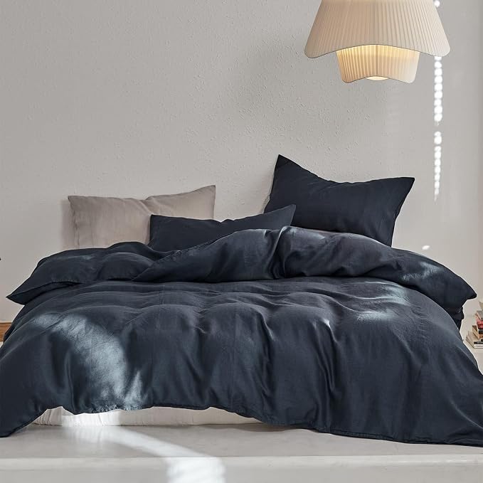 TOSMO Linen Duvet Cover Set, 100% French Flax Natural Linen Bedding 3pcs Set, Soft Breathable for Hot Sleepers 1 Duvet Cover and 2 Pillowcases (Blue Grey, King)