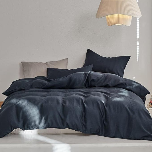 TOSMO Linen Duvet Cover Set, 100% French Flax Natural Linen Bedding 3pcs Set, Soft Breathable for Hot Sleepers 1 Duvet Cover and 2 Pillowcases (Blue Grey, King)