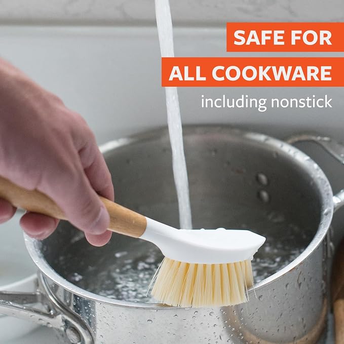 Full Circle Daily Dish Brush -Bamboo Handle Dish Brush –Sustainable Kitchen Cleaning with Tough Bristles -Natural Dish Scrubber, Nonstick & Cast Iron Cleaner-Long Handle Brush for Dishes, Pots, & Pans