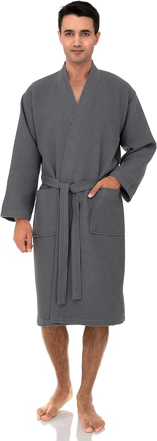 TowelSelections Mens Waffle Robe Spa Kimono Bathrobe Lightweight Shower Bath Robe for Men XS to 2X