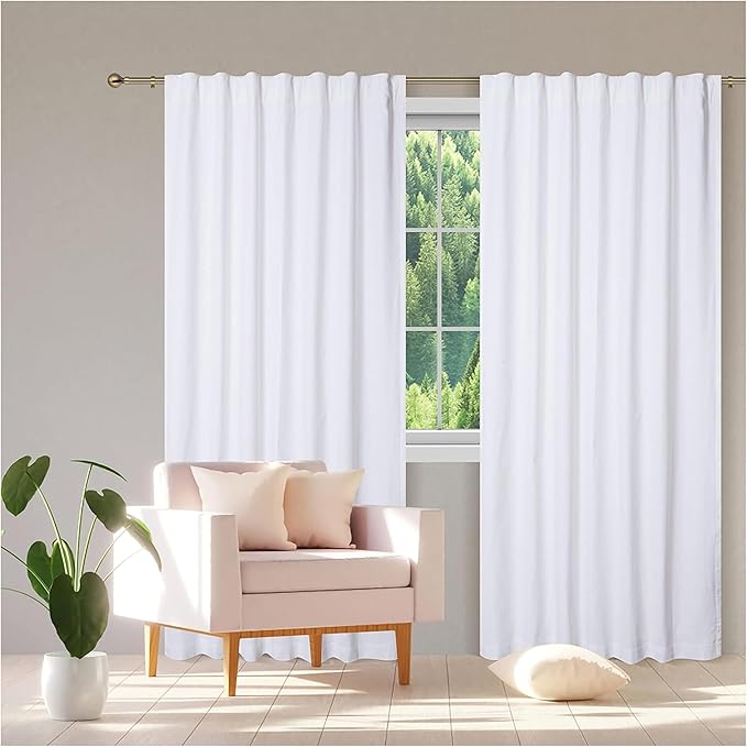 HOMIDATE White Cotton Curtains Set of 2, 50 x 108 Inch Long Cotton Drapes, Textured Slub Window Curtain Panels, Soft Lightweight Curtains for Bedroom, Living Room & Kitchen Home Décor