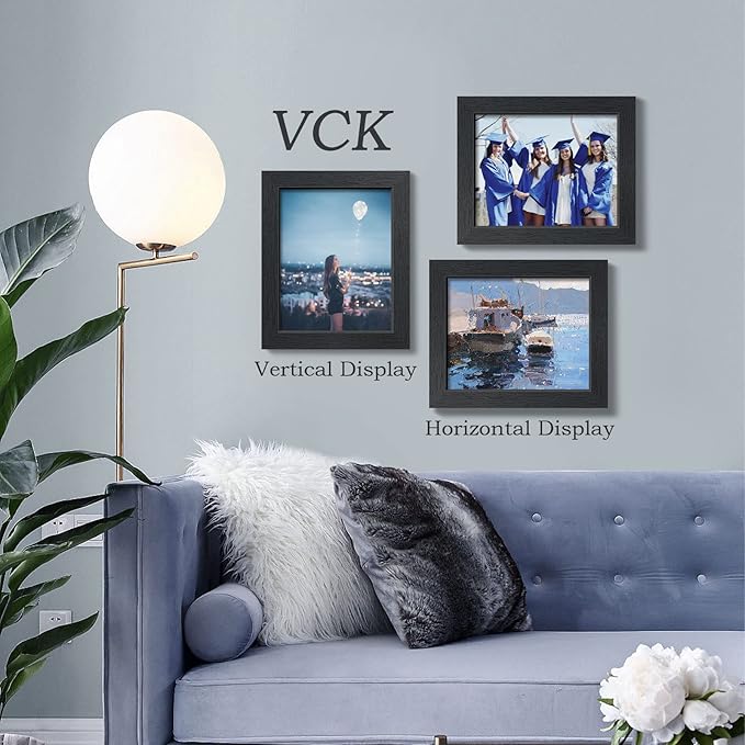VCK 8x10 Picture Frame Set of 4, Black Wooden Photo Frames with Plexiglass, Vertical Horizontal Wall & Tabletop Display for Home Office Gallery Wall Art Decor