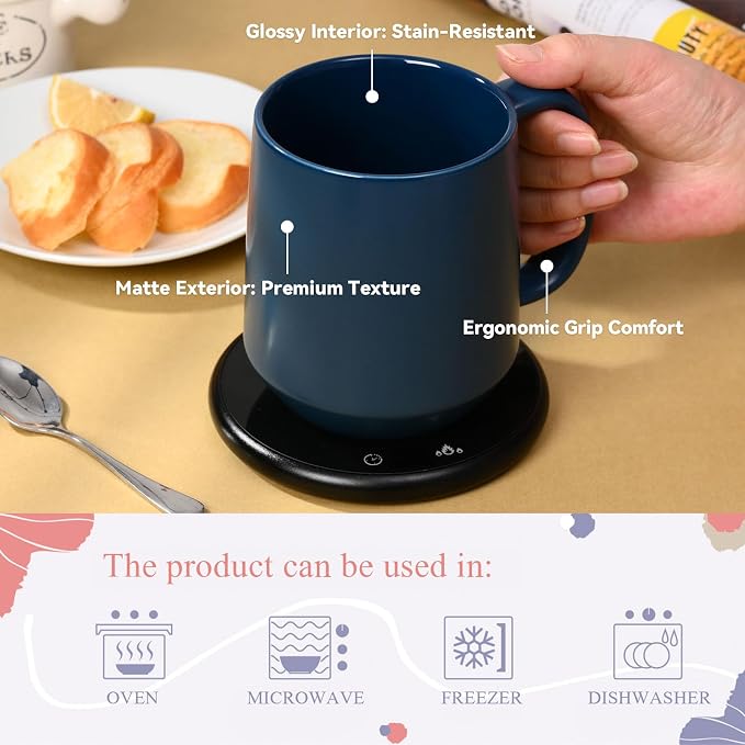 Miicol Ceramic Coffee Mug, 16 oz Large Coffee Cup, Tea Mug with Handle, Flat Bottom Mug for Men, Women, Office, Microwave and Dishwasher Safe, Multi-Color, Navy
