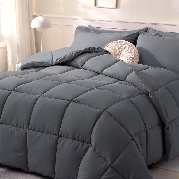 DOWNCOOL Comforters Twin Size, Duvet Insert,Dark Grey All Season Duvet, Lightweight Quilt, Down Alternative Hotel Comforter with Corner Tabs (Dark Gray, Twin 64x88 Inches)