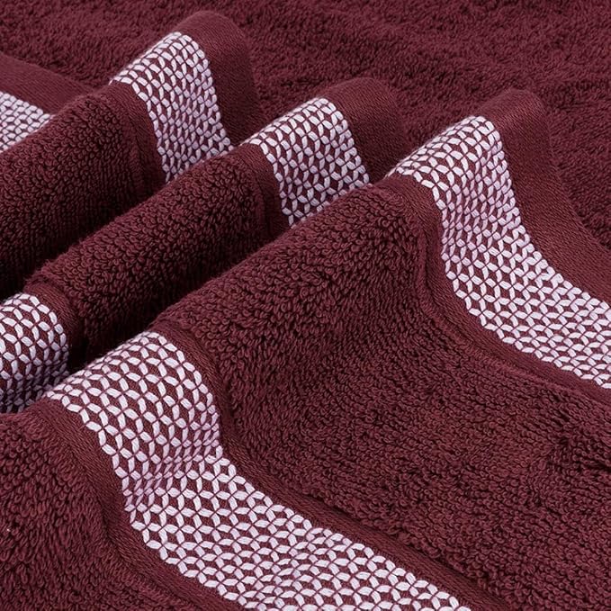 CASA COPENHAGEN Solitaire 6Pcs 100% Egyptian Cotton Large Designer Towels Gift Set- Wine, 600GSM, 2Bath 2Hand 2Washcloths, Bath Towels for Bathroom (Box Pack, Gift Set for Women & Men)