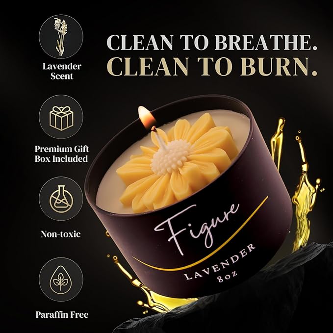 Yellow Daisy Scented Candle – Lavender Aromatherapy | Hand-Poured in USA | All Natural for Women & Men | Organic Soy & Beeswax Blend | 100% Beeswax Wick | Gift-Ready Candle for Relaxation