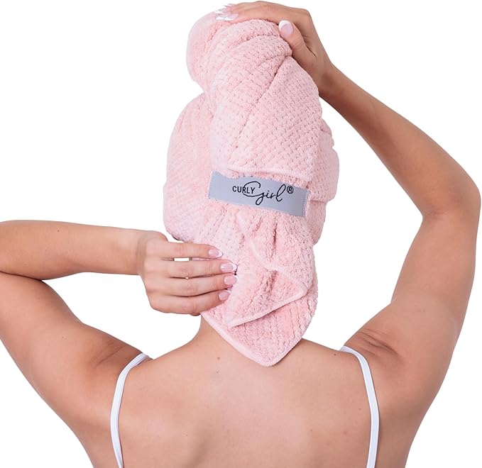 Curly Girl Microfiber Hair Towel Wrap for Women, 41" x 31" Large Quick Dry Hair Towel, Secure Fit with Elastic Strap, Anti-Frizz Hair Plopping Wrap for Long, Thick Hair