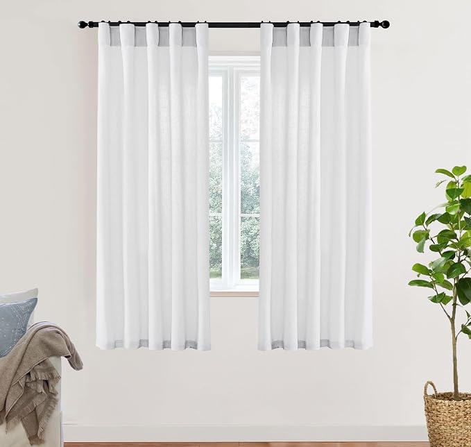 XTMYI White Sheer Curtains 68 Inches Long for Bedroom Living Room Dining Room,Linen Cotton Privacy Curtains for Kitchen Bathroom,40x68 Inch Length 2 Panels Set