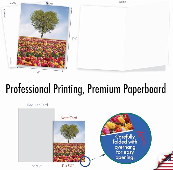 The Best Card Company - 20 Cute Boxed Cards (4 x 5.12 Inch) - Assorted Blank Set (10 Designs, 2 Each) - Heart Trees AM8994OCB-B2x10