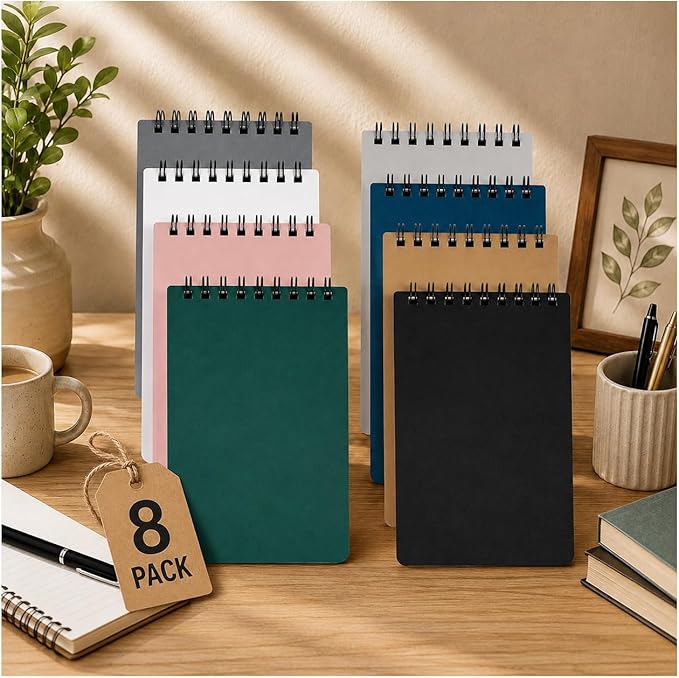 Small Spiral Notebook 8 Pack, 3x5 Pocket Notebooks Top Spiral, 60 Sheets Each Mini Notepad for Note Taking, To Do Lists, Travel, Office & School Supplies, Portable Note Pads