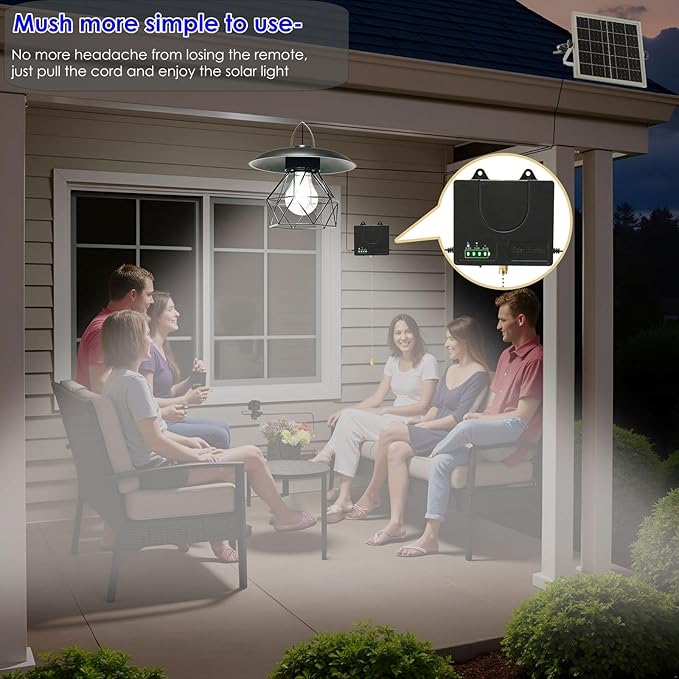 HULPPRE 3000lm Solar Shed Light Indoor Outdoor with Pull String, Daytime or Night,Dusk to Dawn,Classic Design with Metal Made,IP65 Waterproof,3 Modes,for Barn,Chicken Coop,Patio,Garden,Yard,Gazebo