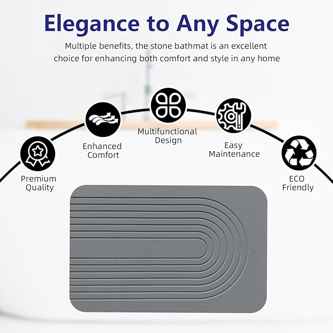 Fast Drying Stone Bath Mats for Bathroom, Non-Slip Diatomaceous Earth Bath Mat, Super Absorbent Bath Mat Stone Dark Gray Arcana