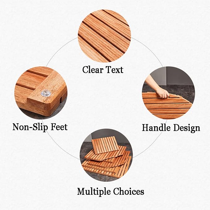 Bamboo Bath Mat,Natural Wooden Shower Mat,Bamboo Duckboard Bath Mat, Non-Slip, Shower Mat for Indoor Outdoor,Wooden Bath Mat and Wood Shower Mat,Indoor Or Outdoor Use,50x60cm/20x24in